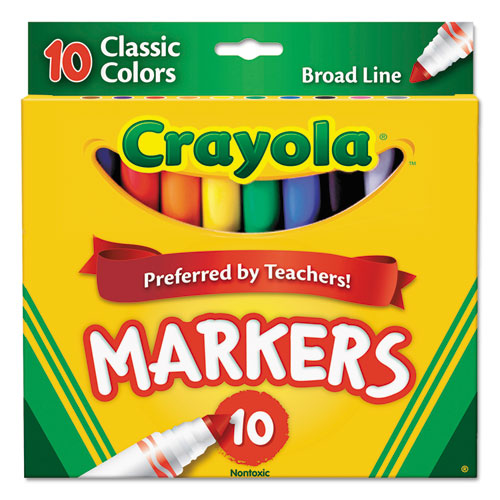 Non-Washable Marker, Broad Bullet Tip, Assorted Classic Colors, 10/Pack-(CYO587722)