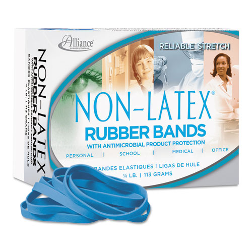 Antimicrobial Non-Latex Rubber Bands, Size 64, 0.04" Gauge, Cyan Blue, 4 oz Box, 95/Box-(ALL42649)