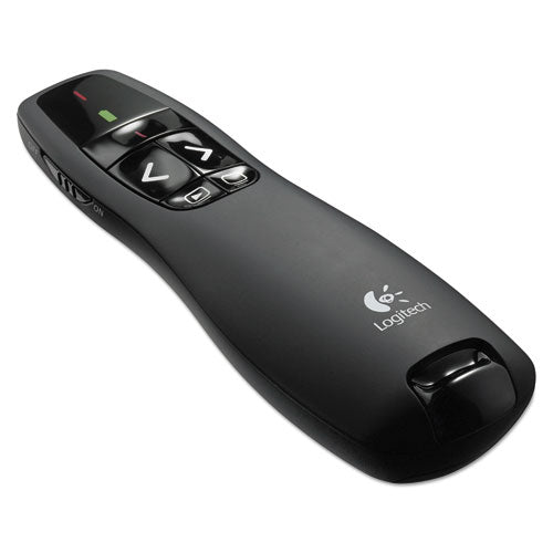 R400 Wireless Presentation Remote with Laser Pointer, Class 2, 50 ft Range, Matte Black-(LOG910001354)