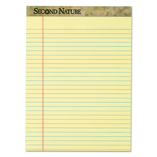 Second Nature Recycled Ruled Pads, Wide/Legal Rule, 50 Canary-Yellow 8.5 x 11.75 Sheets, Dozen-(TOP74890)