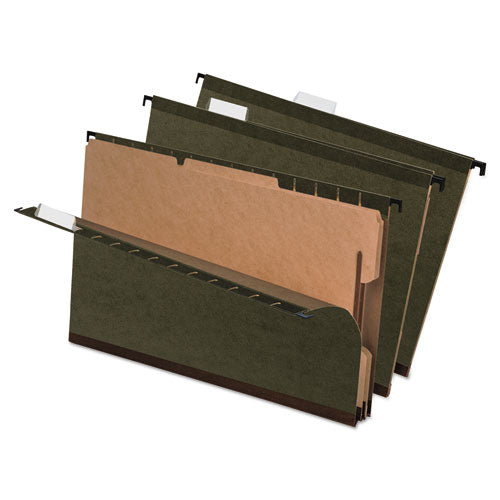 SureHook Reinforced Hanging Divider Folders, 2" Expansion, 2 Dividers, 4 Fasteners, Legal Size, Green Exterior, 10/Box-(PFX59354)