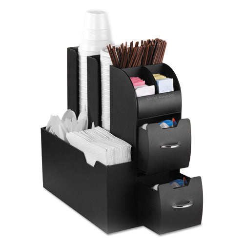 Coffee Condiment Caddy Organizer, 10 Compartments, 5.4 x 11 x 12.6, Black-(EMSCAD01BLK)