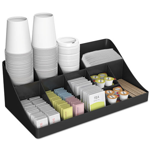 11-Compartment Coffee Condiment Organizer, 18.25 x 6.63 x 9.78, Black-(EMSCOMORGBLK)