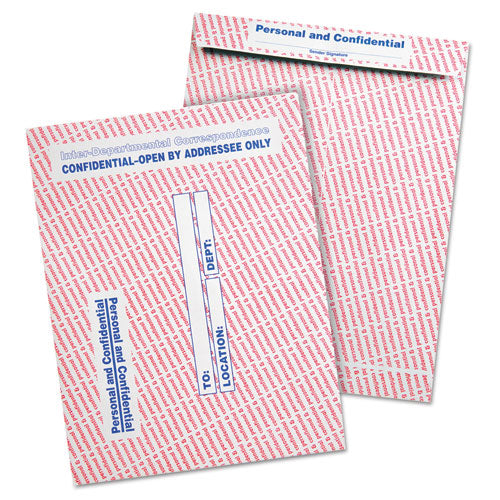 Gray/Red Paper Gummed Flap Personal and Confidential Interoffice Envelope, #97, 10 x 13, Gray/Red, 100/Box-(QUA63778)