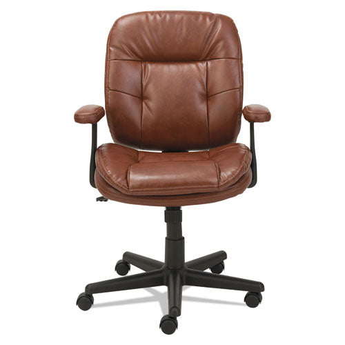 Swivel/Tilt Bonded Leather Task Chair, Supports 250 lb, 16.93" to 20.67" Seat Height, Chestnut Brown Seat/Back, Black Base-(OIFST4859)