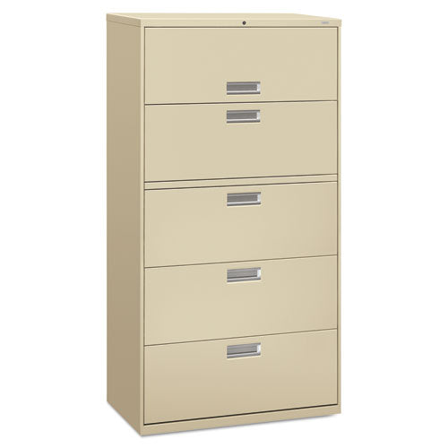 Brigade 600 Series Lateral File, 4 Legal/Letter-Size File Drawers, 1 Roll-Out File Shelf, Putty, 36" x 18" x 64.25"-(HON685LL)