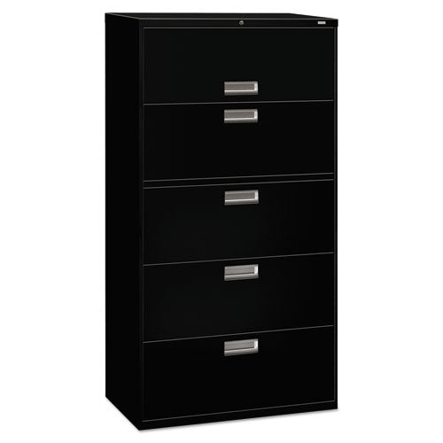 Brigade 600 Series Lateral File, 4 Legal/Letter-Size File Drawers, 1 Roll-Out File Shelf, Black, 36" x 18" x 64.25"-(HON685LP)