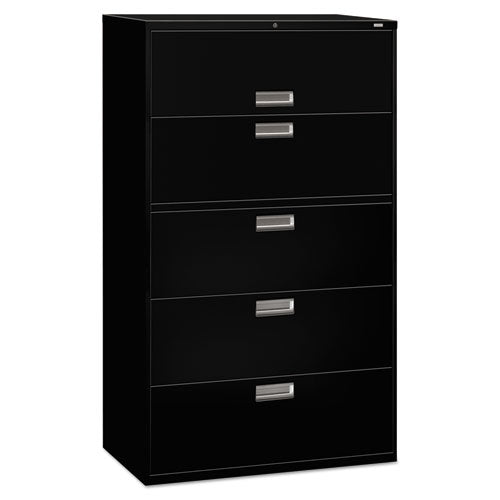 Brigade 600 Series Lateral File, 4 Legal/Letter-Size File Drawers, 1 Roll-Out File Shelf, Black, 42" x 18" x 64.25"-(HON695LP)