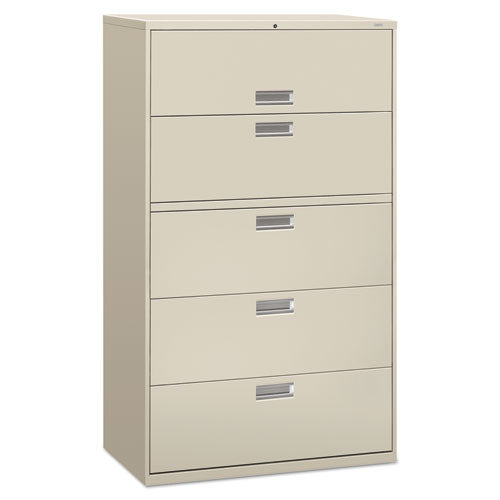 Brigade 600 Series Lateral File, 4 Legal/Letter-Size File Drawers, 1 Roll-Out File Shelf, Light Gray, 42" x 18" x 64.25"-(HON695LQ)