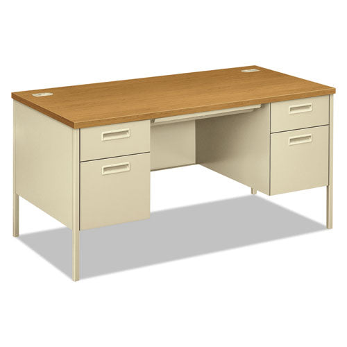 Metro Classic Series Double Pedestal Desk, Flush Panel SCS, 60" x 30" x 29.5", Harvest/Putty-(HONP3262CL)