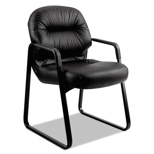 Pillow-Soft 2090 Series Guest Arm Chair, Leather Upholstery, 31.25" x 35.75" x 36", Black Seat, Black Back, Black Base-(HON2093SR11T)