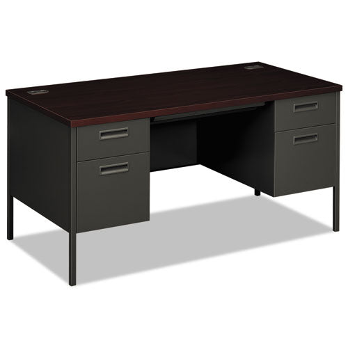 Metro Classic Series Double Pedestal Desk, Flush Panel, 60" x 30" x 29.5", Mahogany/Charcoal-(HONP3262NS)