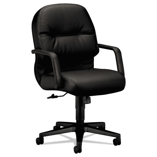 Pillow-Soft 2090 Series Leather Managerial Mid-Back Swivel/Tilt Chair, Supports 300 lb, 16.75" to 21.25" Seat Height, Black-(HON2092SR11T)