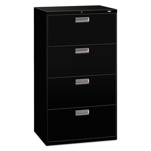 Brigade 600 Series Lateral File, 4 Legal/Letter-Size File Drawers, Black, 30" x 18" x 52.5"-(HON674LP)