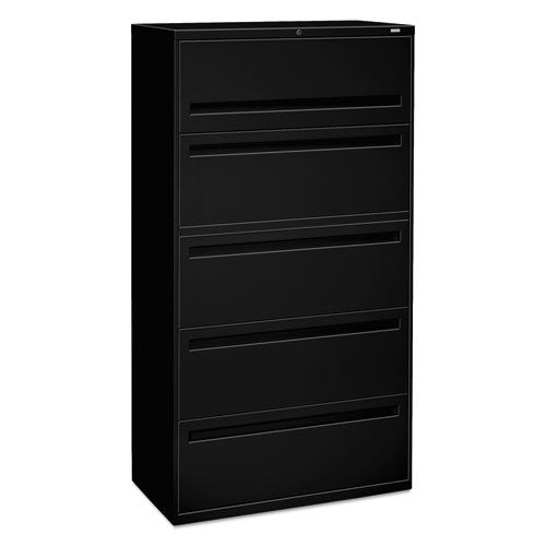 Brigade 700 Series Lateral File, 4 Legal/Letter-Size File Drawers, 1 File Shelf, 1 Post Shelf, Black, 36" x 18" x 64.25"-(HON785LP)