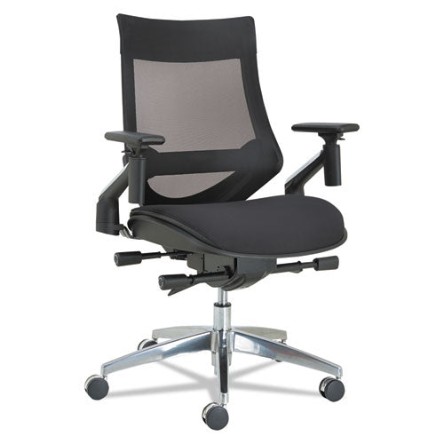 Alera EB-W Series Pivot Arm Multifunction Mesh Chair, Supports 275 lb, 18.62" to 22.32" Seat, Black Seat/Back, Aluminum Base-(ALEEBW4213)