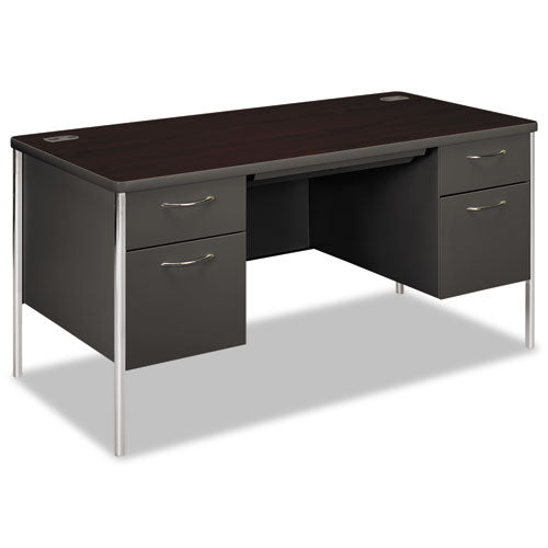 Mentor Series Double Pedestal Desk, 60" x 30" x 29.5", Mahogany/Charcoal-(HON88962NS)