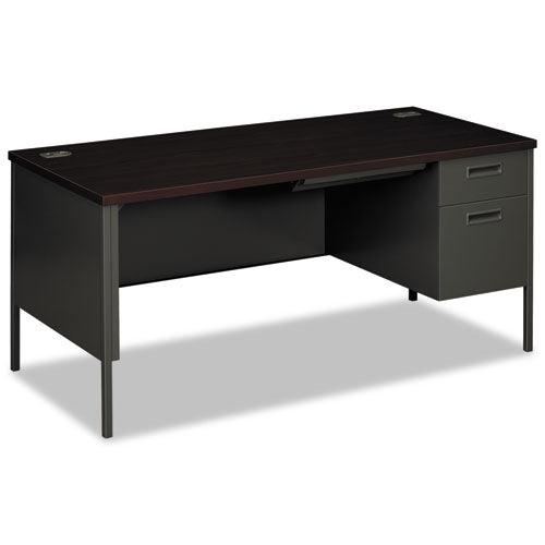 Metro Classic Series Right Pedestal "L" Workstation Desk, 66" x 30" x 29.5", Mahogany/Charcoal-(HONP3265RNS)