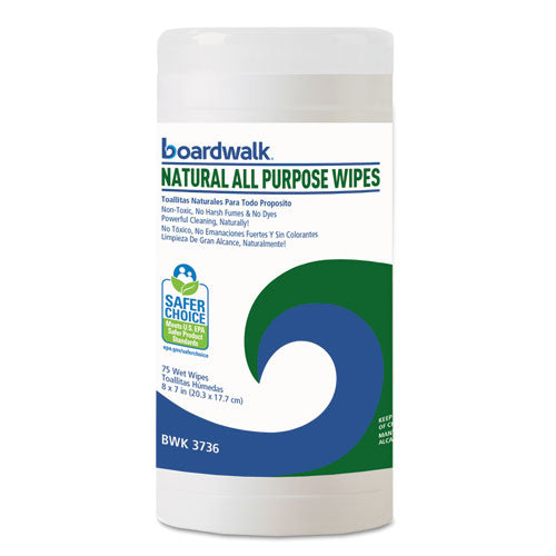 Natural All Purpose Wipes, 7 x 8, Unscented, White, 75 Wipes/Canister, 6 Canisters/Carton-(BWK4736)