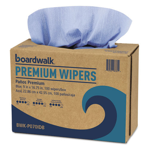 Hydrospun Wipers, 9 x 16.75, Blue, 100 Wipes/Box, 10 Boxes/Carton-(BWKP070IDB)