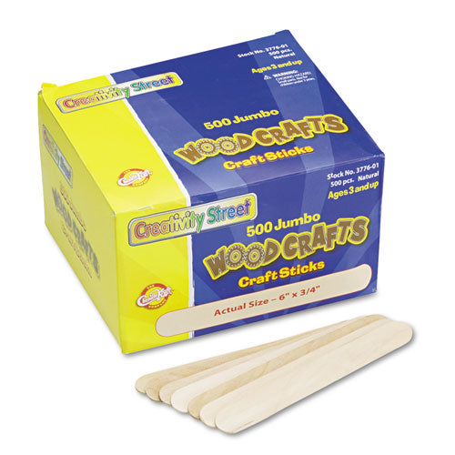 Natural Wood Craft Sticks, 6" x 0.75", Natural, 500/Box-(CKC377601)