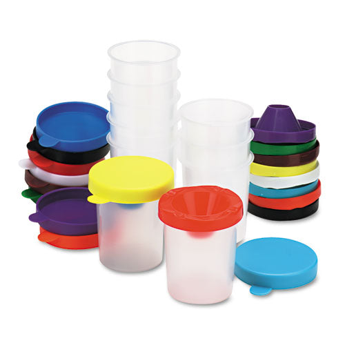 No-Spill Paint Cups, Assorted Color Lids/Cear Cups, 10/Set-(CKC5100)