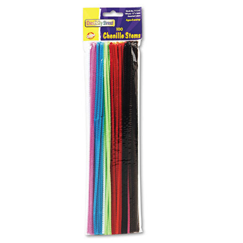 Regular Stems, 12" x 4 mm, Metal Wire, Polyester, Assorted, 100/Pack-(CKC711201)