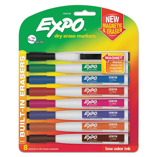 Magnetic Dry Erase Marker, Fine Bullet Tip, Assorted Colors, 8/Pack-(SAN1944748)