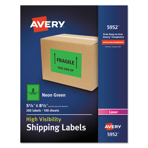 High-Visibility Permanent Laser ID Labels, 5.5 x 8.5, Neon Green, 200/Box-(AVE5952)