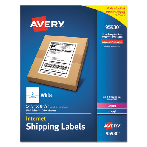 White Shipping Labels-Bulk Packs, Inkjet/Laser Printers, 5.5 x 8.5, White, 2/Sheet, 250 Sheets/Box-(AVE95930)