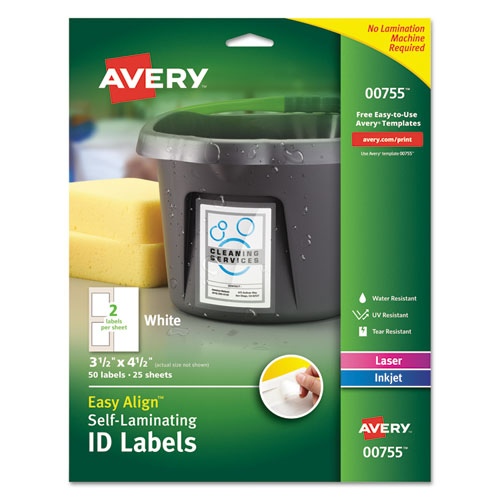 Self-Laminating ID Labels, Inkjet/Laser Printers, 3.5 x 4.5, White, 2/Sheet, 25 Sheets/Pack-(AVE00755)