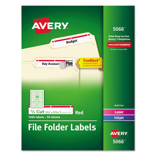 Permanent TrueBlock File Folder Labels with Sure Feed Technology, 0.66 x 3.44, White, 30/Sheet, 50 Sheets/Box-(AVE5066)