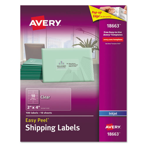 Matte Clear Easy Peel Mailing Labels w/ Sure Feed Technology, Inkjet Printers, 2 x 4, Clear, 10/Sheet, 10 Sheets/Pack-(AVE18663)