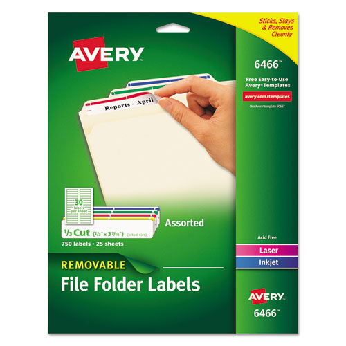 Removable File Folder Labels with Sure Feed Technology, 0.66 x 3.44, White, 30/Sheet, 25 Sheets/Pack-(AVE6466)