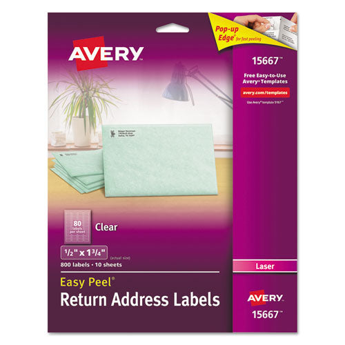 Matte Clear Easy Peel Mailing Labels w/ Sure Feed Technology, Laser Printers, 0.5 x 1.75, Clear, 80/Sheet, 10 Sheets/Pack-(AVE15667)