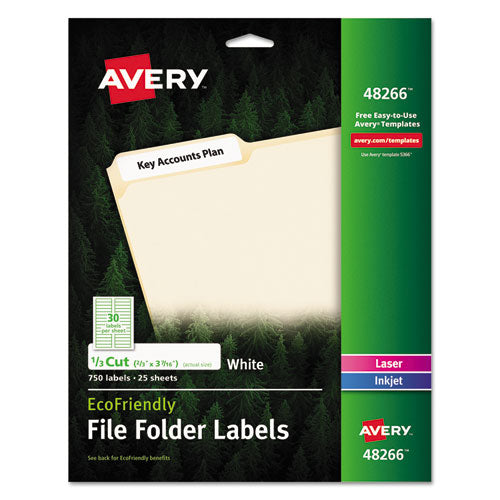 EcoFriendly Permanent File Folder Labels, 0.66 x 3.44, White, 30/Sheet, 25 Sheets/Pack-(AVE48266)