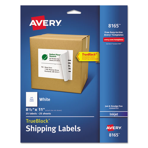 Shipping Labels with TrueBlock Technology, Inkjet Printers, 8.5 x 11, White, 25/Pack-(AVE8165)