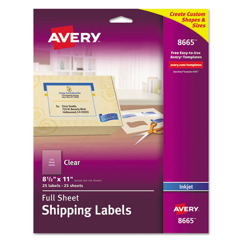 Matte Clear Shipping Labels, Inkjet Printers, 8.5 x 11, Clear, 25/Pack-(AVE8665)