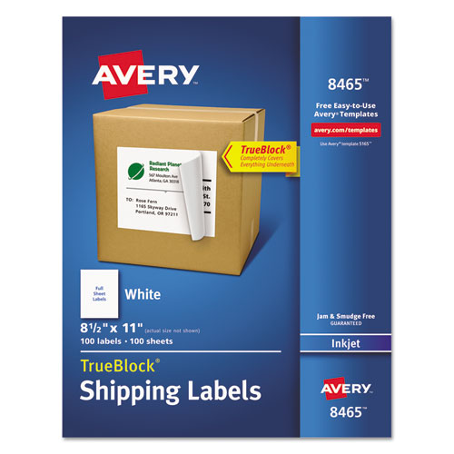 Shipping Labels with TrueBlock Technology, Inkjet Printers, 8.5 x 11, White, 100/Box-(AVE8465)