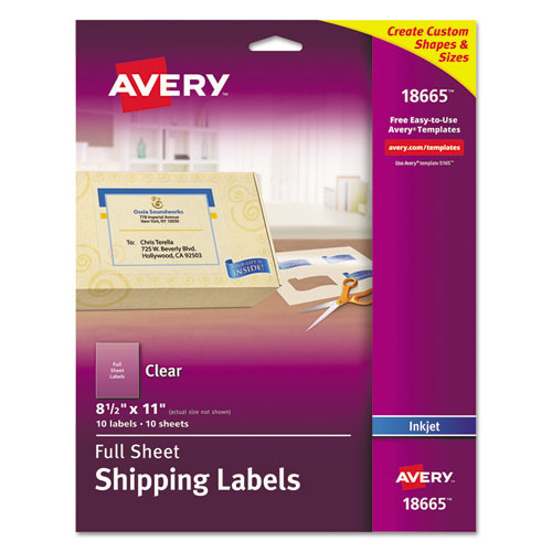 Matte Clear Shipping Labels, Inkjet Printers, 8.5 x 11, Clear, 10/Pack-(AVE18665)