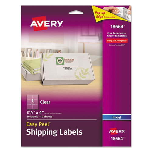 Matte Clear Easy Peel Mailing Labels w/ Sure Feed Technology, Inkjet Printers, 3.33 x 4, Clear, 6/Sheet, 10 Sheets/Pack-(AVE18664)