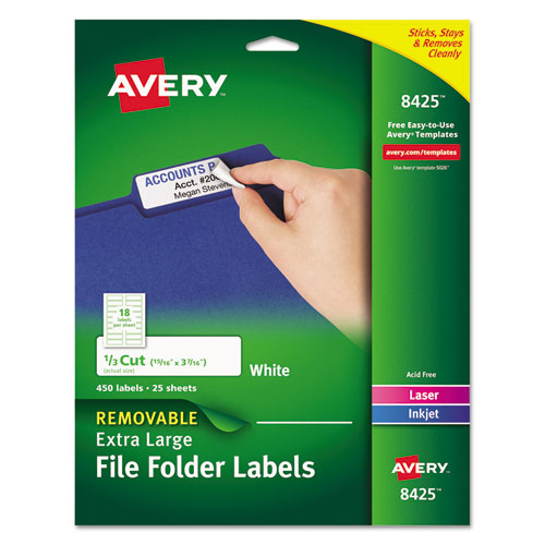 Removable File Folder Labels with Sure Feed Technology, 0.94 x 3.44, White, 18/Sheet, 25 Sheets/Pack-(AVE8425)