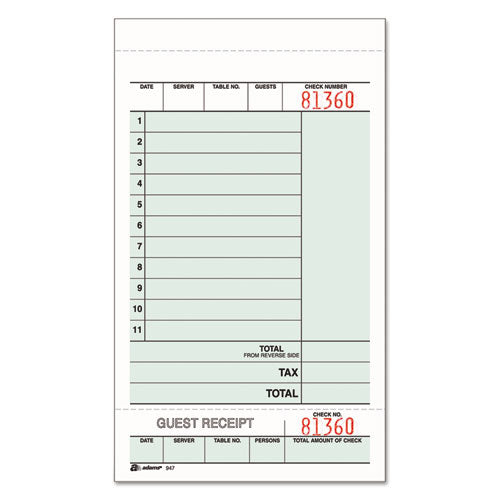 Guest Check Unit Set, Two-Part Carbonless, 6.75 x 4.25, 50 Forms/Pad, 5 Pads/Pack-(ABF947SWC)