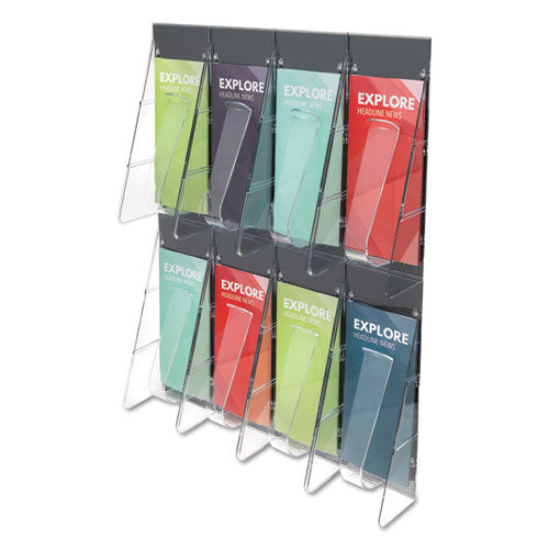 Stand-Tall 8-Bin Wall-Mount Literature Rack, Leaflet, 18.25w x 3.38d x 23.75h, Clear/Black-(DEF56201)