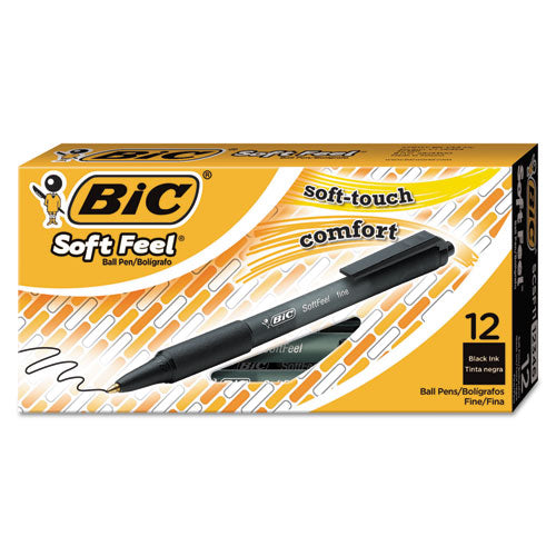 Soft Feel Ballpoint Pen, Retractable, Fine 0.8 mm, Black Ink, Black Barrel, Dozen-(BICSCSF11BK)