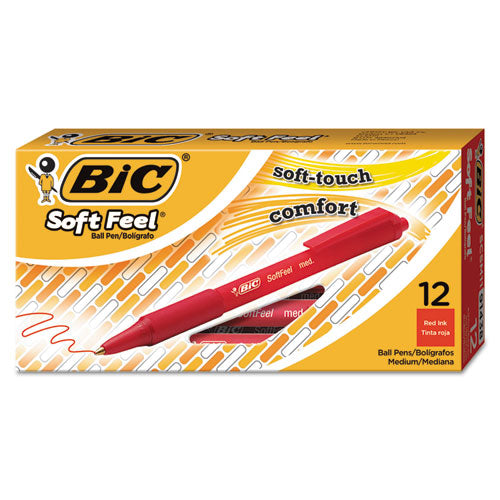 Soft Feel Ballpoint Pen, Retractable, Medium 1 mm, Red Ink, Red Barrel, Dozen-(BICSCSM11RD)