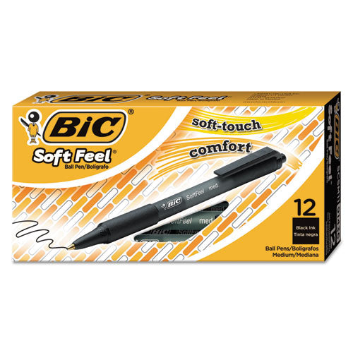 Soft Feel Ballpoint Pen, Retractable, Medium 1 mm, Black Ink, Black Barrel, Dozen-(BICSCSM11BK)