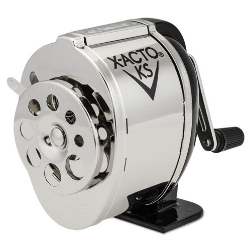 KS Manual Classroom Pencil Sharpener, Table/Wall-Mount Design, Manually-Powered, 2.75 x 4.75 x 4.25, Black/Nickel-(EPI1031LMR)