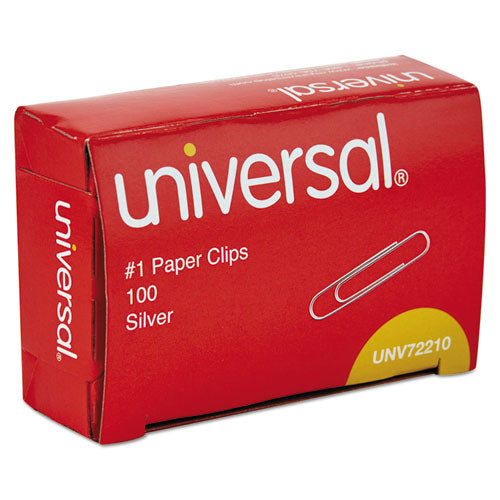 Paper Clips, #1, Smooth, Silver, 100 Clips/Box, 10 Boxes/Pack, 12 Packs/Carton-(UNV72210CT)