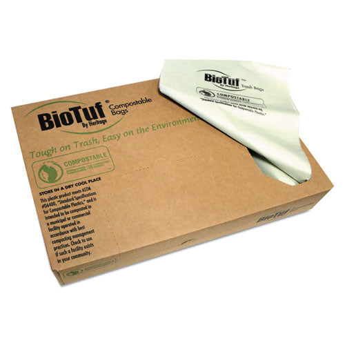 Biotuf Compostable Can Liners, 30 gal, 0.88 mil, 30" x 39", Green, 25 Bags/Roll, 6 Rolls/Carton-(HERY6039EER01)